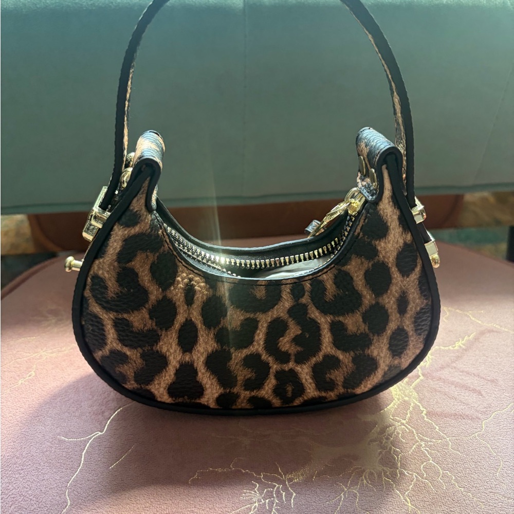 Leopard Print Mini Handle Bag - Brown